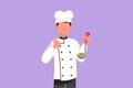 Cartoon flat style drawing of male chef holding ladle with thumbs up gesture and tasting delicious soup. Wearing uniform ready to Royalty Free Stock Photo