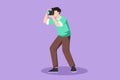 Cartoon flat style drawing male photographer taking photo pose. Camera and professional operator, correspondent man. Young male