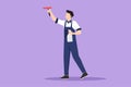 Cartoon flat style drawing male professional busy janitor wiping indoors, office cleaning, window, floor washing, young, happy, Royalty Free Stock Photo