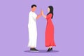 Cartoon flat style drawing man and woman holding hands and looking in each other eyes. Romantic Arabian couple in love spending Royalty Free Stock Photo