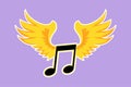 Cartoon flat style drawing musical notation with wings. Music symbol. Classic melody sign in flat design. Chords icon for Royalty Free Stock Photo