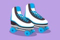 Cartoon flat style drawing pair of old retro plastic quad roller skate shoes logo, symbol. Vintage classic extreme sport concept.