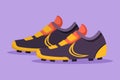 Cartoon flat style drawing pair of soccer boots. Football shoes. Football logotype. Soccer ball boots. Sports inventory.