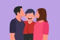 Cartoon flat style drawing parents kissing their little boy on his cheeks. Adorable child with an innocent expression. National