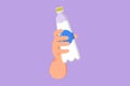 Cartoon flat style drawing people hand holding plastic bottle of pure drinking water refreshing. Human drinking water after run,