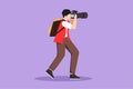 Cartoon flat style drawing photographer or paparazzi taking photo with modern digital camera from all angles. Journalists or