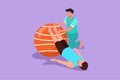 Cartoon flat style drawing physiotherapy rehabilitation isometric composition with male lying on mat, legs on rubber ball with Royalty Free Stock Photo