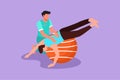 Cartoon flat style drawing physiotherapy rehabilitation isometric composition with man patient lying on top rubber ball with