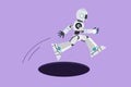 Cartoon flat style drawing robot jump through hole. Business struggles in market competition. Modern robotic artificial