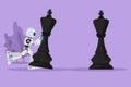 Cartoon flat style drawing robot pushes big king chess pieces to defeat opponent king. Strategic movement. Robotic artificial