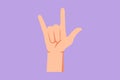 Cartoon flat style drawing rock n roll hand gesture symbol. Heavy metal or resistance hand gesture. Nonverbal signs or symbols. Royalty Free Stock Photo