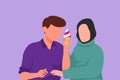 Cartoon flat style drawing romantic Arab couple standing and sharing ice cream cone. Celebrate anniversaries, enjoying fast food Royalty Free Stock Photo