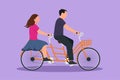 Cartoon flat style drawing of romantic couple riding bicycle together. Happy couple is riding tandem bicycle. Happy family. Royalty Free Stock Photo