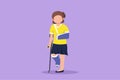 Cartoon flat style drawing sad injured child girl with broken arm and leg in gypsum. Full length upset injured pretty little girl Royalty Free Stock Photo