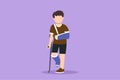 Cartoon flat style drawing of sad injured kids with broken arm and leg in gypsum. Full length of upset injured little boy standing Royalty Free Stock Photo