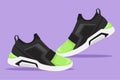 Cartoon flat style drawing stylized fitness sneakers shoes for training or running. Sports shoes logotype. Tourist traveler,