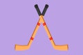 Cartoon flat style drawing stylized ice hockey stick logotype. Hockey puck stick, indoor ice sport, game equipment, goal or