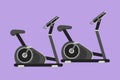 Cartoon flat style drawing stylized static bike fitness sport logo, label, symbol. Bicycle exercise machine. Stationary exercise Royalty Free Stock Photo