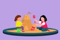 Cartoon flat style drawing two cute little girl playing and making sandcastle in sandbox. Outdoor game in kindergarten playground Royalty Free Stock Photo