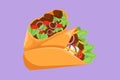 Cartoon flat style drawing two fresh delicious Mexican online burritos restaurant logo emblem. Fast food nacho cafe shop logotype