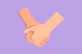 Cartoon flat style drawing of two hands holding each other. Sign or symbol of love, relationship, couple, marriage. Romantic Royalty Free Stock Photo