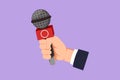 Cartoon flat style drawing visual on global news, journalism, live press report or interview with hand holding microphone and