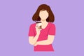 Cartoon flat style drawing young beautiful female college student standing wearing casual shirt holding a paper cup of coffee Royalty Free Stock Photo