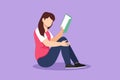 Cartoon flat style drawing young beautiful woman sitting on floor, reading book. Reading, studying. Pretty girl love to read Royalty Free Stock Photo