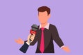 Cartoon flat style drawing young businessman giving an interview in the presence of journalists with microphones. Man gives Royalty Free Stock Photo