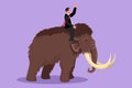 Cartoon flat style drawing of young businessman riding huge dangerous mammoth. Professional entrepreneur male character fight with Royalty Free Stock Photo