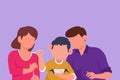 Cartoon flat style drawing young family having breakfast together with cereal and glass of milk at home. Little boy feeds his Royalty Free Stock Photo