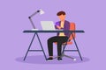 Cartoon flat style drawing young man sitting on chair and typing entering credit card code on laptop around desk. Digital payment Royalty Free Stock Photo