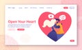 Cartoon flat vector illustration for landing page template. Love, romantic dating website.