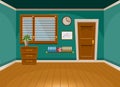 Cartoon flat vector interior office room in turquoise style