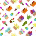 Cartoon Flower Stand Elements Seamless Pattern Background. Vector Royalty Free Stock Photo