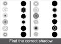 Cartoon flowers in white and black colors. Game for children, find the correct shadow.