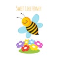 Cartoon flying bees. Cute bee and flower. Honeybee vector background Royalty Free Stock Photo