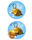 Cartoon Flying Bumblebees on Blue Royalty Free Stock Photo