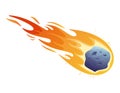 Cartoon flying burning space asteroid with craters and bumps. Vector isolated stone with fire. Royalty Free Stock Photo