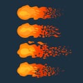 Cartoon flying fireballs on a dark background