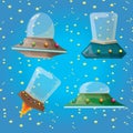 Cartoon Flying Saucer, Spaceship UFO Set. Royalty Free Stock Photo
