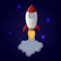 Cartoon flying space rocket in the starry space Royalty Free Stock Photo