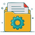 Cartoon folder with documents and gear graphic, managing files, organization concept, data storage Royalty Free Stock Photo