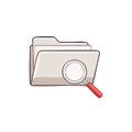 Cartoon folder with documents inside magnifying glass icon for research and discovery Royalty Free Stock Photo