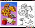 Cartoon food dishes and objects group coloring page Royalty Free Stock Photo