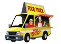 Cartoon of foodtruck with the crew Royalty Free Stock Photo