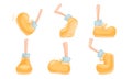 Cartoon Foot in Laced Shoe and Sock in Different Walking Poses Vector Set