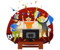 Cartoon football party at home in cozy atmosphere