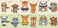 Cartoon Forest animal play music band. Sloth, Monkey, tiger, deer, panda and raccoon. Royalty Free Stock Photo