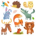 Cartoon forest animal. Wild cartoon cute animals flat vector illustration